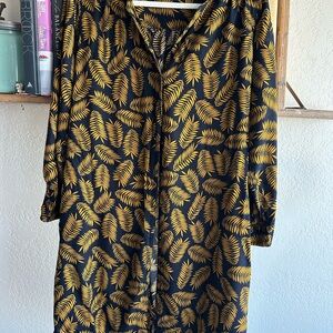 Bridge & Burn Black and Gold Leaf Print shirt Dress